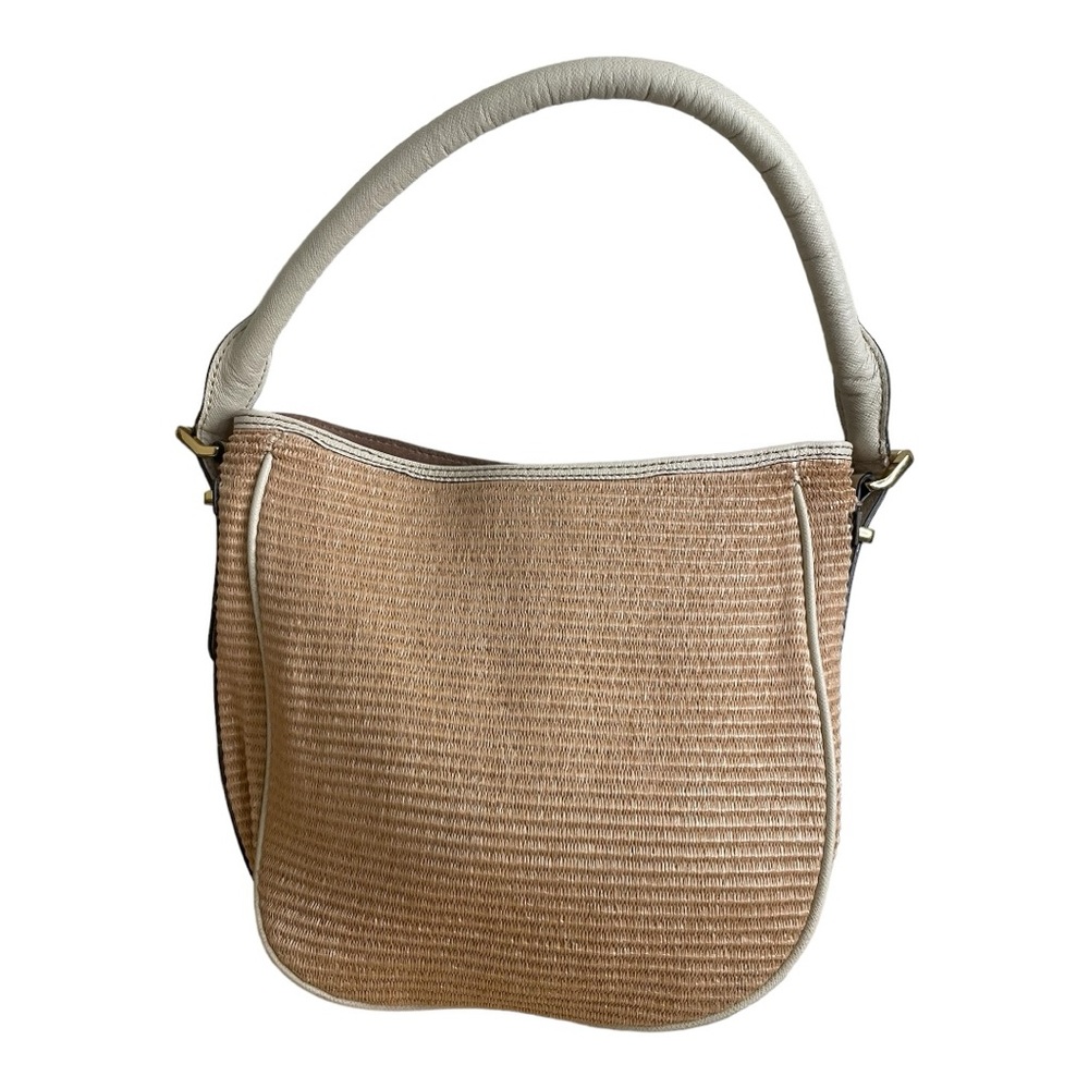 J. Crew Tan Straw and Cream Leather Shoulder Bag